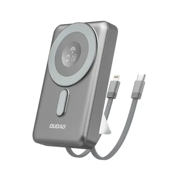 Dudao K29 10000mAh šedá / Powerbanka / MagSafe s puzdrom, stojanom a vstavanými káblami USB-C / Lightning / 20W (188193)