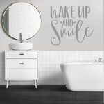 Veselá Stena Samolepka Nápis Wake up and Smile Farba: šedá, Veľkosť: 100 x 93 cm