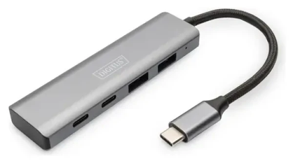 Digitus DA-70245 strieborná / USB-C húb / 4 porty / 2x USB-A / 2x USB-C / USB 3.2 Gen 2 10Gbps (DA-70245)