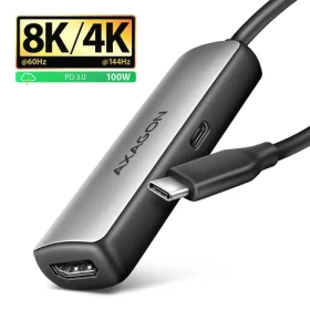 Axagon RVC-HI8KPD, USB-C - HDMI 2.1 redukcia/adapter, 8K/60Hz, 4K/144Hz, HDR10+, PD100W (RVC-HI8KPD)