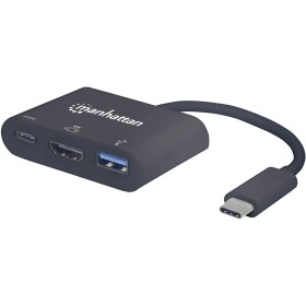 Manhattan 152037 USB / HDMI adaptér [1x USB-C® zástrčka - 1x HDMI zásuvka, USB 3.2 gen. 1 zásuvka A, USB-C® zásuvka] čierna UL certifikácia 0.08 m; 152037