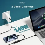Digitus USB-C 2v1 / Nabíjací kábel / 140 W / 1,8 m (AK-300170-018-S)