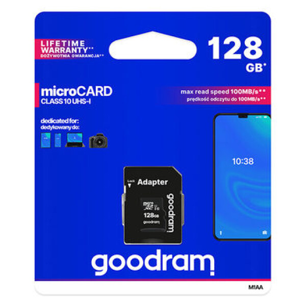 GOODRAM microSDXC 128GB + adaptér / Class 10 / UHS-I U1 / R: 100 MBs / W: 10 MBs / dopredaj (M1AA-1280R12)