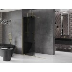 MEXEN/S - Velar Sprchová zástena posuvná Walk-in 150 x 200, grafit 8 mm, zlato 871-150-000-43-50