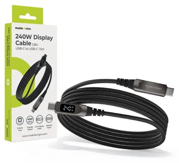 Mobile Origin CB4 / Kábel s LCD displejom / USB-C - USB-C / 240 W PD 3.1 / 1,5 m (MO-240WDC-CB4)