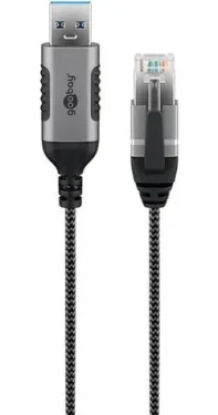 Goobay Slim 74396 čierna/sivá / Adaptérový kábel USB-A - RJ-45 / Cat.6 / 1 Gbit/s / 3 m (74396)