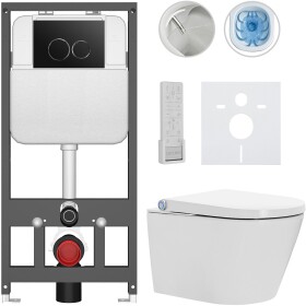 CERANO - Závesné WC s bidetom Basic/Cronus Premium - biela lesklá - WC tlačidlo Dualo/Čierna - závesné - predstenová inštalácia - 59,3x38,4 CER-8050BD86473