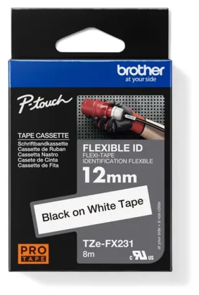 Brother TZE-FX231 biela/čierna / Páska do tlačiarne štítkov / 12 mm / 8 m / flexibilná (TZEFX231)
