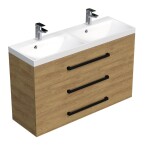 Kúpeľňová skrinka s čiernou úchytkou a umývadlom SAT Cube Way 120x76,5x40 cm dub Hickory mat CUBE2C1203DH CUBE2C1203DH
