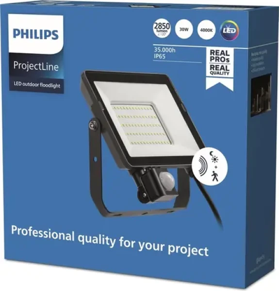 Philips LED reflektor čierny / Reflektor / 30 W / 2850 lm / 4000K / IP65 / PIR čidlo (911401863684)