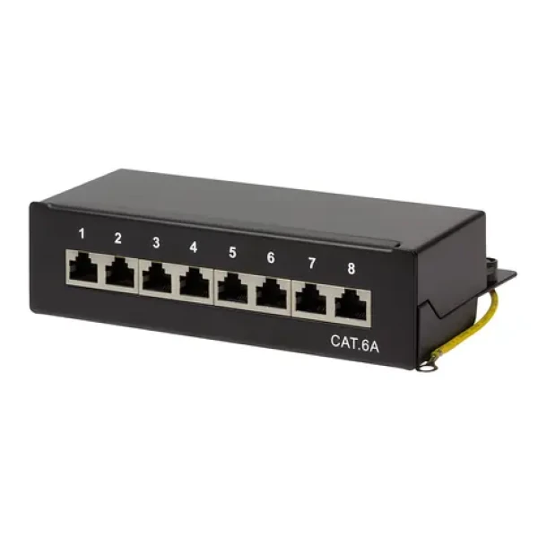 LogiLink Patch panel čierna / Patch panel / 8 portov / Cat6A / 10 Gigabit Ethernet / oceľ / stolná / nástenná montáž (NP0018B)