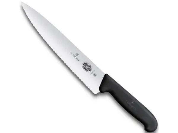 VICTORINOX Fibrox Kuchársky nôž 25 cm čierna / vrúbkované ostrie (5.2033.25)