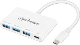 Manhattan MANHATTAN 3-Port USB 3.0 Typ-C Hub USB-C-Stecker auf 3x USB-A-Buchsen und 1x Typ C 100 W PD-Buchse 5 Gbit/s USB 3.2 Gen 1 weiss