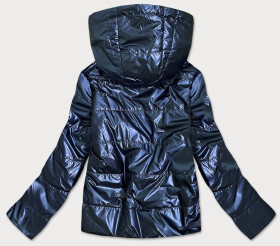 Tmavě modrá lesklá dámská bunda s kapucí model 14951881 - S'WEST Barva: odcienie niebieskiego, Velikost: 48