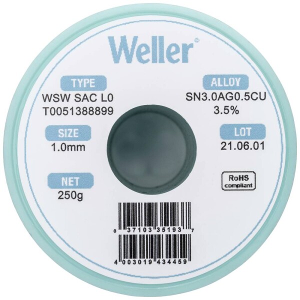 Weller WSW SAC L0 spájkovací cín bez olova cievka Sn3,0Ag0,5Cu 250 g 1 mm; T0051388899