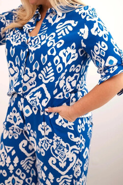 Dámska plus size súprava z viskózy s geometrickou potlačou v chrpovo modrej farbe UNI