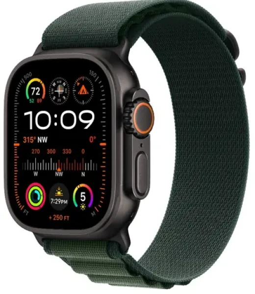 Apple Watch Ultra 2 (2024) GPS+Cellular 49mm Čierne titánové telo - Tmavozelený alpský ťah (M) / 145-190 mm (MX4R3QC/A)