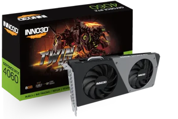 Inno3D GeForce RTX 4060 Twin X2 8GB / 1830 - 2460 MHz / 8GB GDDR6 / 128-bit / 1x HDMI + 3x DP / (8) (N40602-08D6-173051N)