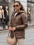 Dámska prešívaná prechodná bunda s kapucňou, hnedá, FashionStreet TY5800 L