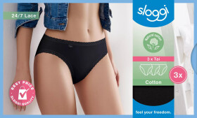 Dámske nohavičky sloggi 24/7 Cotton Lace Tai C3P - čierne - SLOGGI BLACK 40