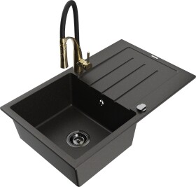 MEXEN/S MEXEN/S - Bruno granitový drez s odkvapkávačom vrátane batérie Aster, čierna/zlatá metalik 6513-75-73450-57-B
