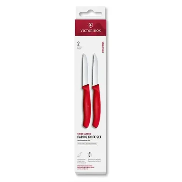 VICTORINOX Swiss Classic Kuchynský nôž 8 cm set 2 ks červená / rovné a vrúbkované ostrie (6.7491.2C1)