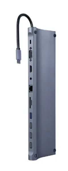 Gembird A-CM-COMBO11-01 / HUB 11V1 / HDMI / VGA / USB-A / USB-C / RJ45 / 3.5mm / čítačka kariet (A-CM-COMBO11-01)