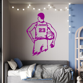 Veselá Stena Samolepka Veľký basketbalista s menom Farba: fialová, Veľkosť: 100 x 70 cm