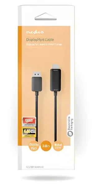 Nedis DisplayPort-HDMI kábel čierny / Kábel DisplayPort-HDMI / 4K 60Hz / Poniklované konektory / 2 m / Okrúhly PVC (CCGB37104BK20)