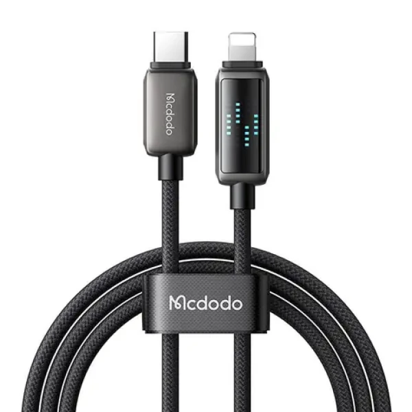 Mcdodo CA-2630 USB-C/Lightning kábel s LED displejom čierna / Dátový kábel / 36 W / 1,2 m / USB-C(M)/Lightning(M) (CA-2630)