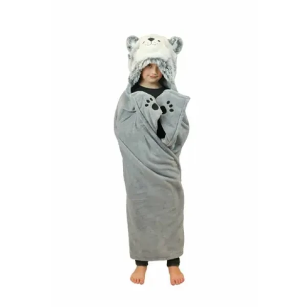 Cozy Noxxiez Husky - hrejivá deka s kapucňou so zvieratkom a labkovými vreckami / od 3 rokov (20-BL802)