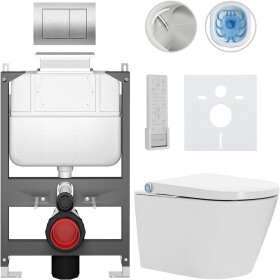 CERANO - Závesné WC s bidetom Basic/Cronus Premium - biela lesklá - WC tlačidlo Maxio/Strieborná - ovládanie zhora - predstenová inštalácia - 59,3x38,4 CER-8050BD86490