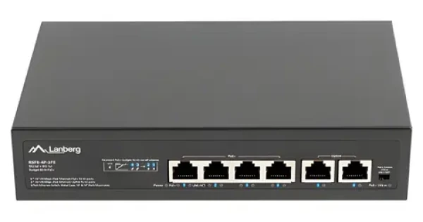 Lanberg RSFE-4P-2FE-60 / Switch / 6- Port / 100 Mbps / 4X PoE + / 60 W / 10 "/19" (RSFE-4P-2FE-60)