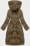 Olivová pérová bunda so stojačikom a kapucňou (ag2-j82) odstíny zelené XL (42)