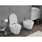 MEXEN/S - Rico Závesná WC misa Rimless Tornado vrátane sedátka s slow slim, duroplast, biela lesk 30720100T
