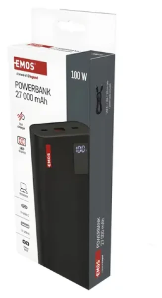 Emos NTBF30 čierna / Powerbanka / 27000 mAh / 100W PD / USB-C + USB-A (1613056100)
