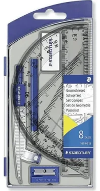 Staedtler Geometrická sada / 8 dielov / kružítko / uhlomer / pravítko 15 cm (550 60 S8)