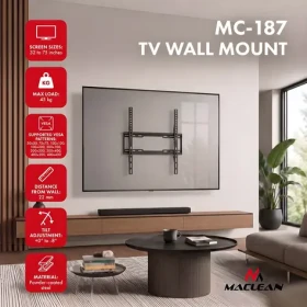 Maclean MC-187 čierna / Nástenný držiak pre TV / VESA max. 400x400 mm / 32-75" / nosnosť 45 kg / náklon 0-8° (MC-187)
