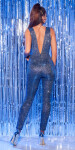 Sexy KouCla Party Jumpsuit with XL V-Cut silver XS