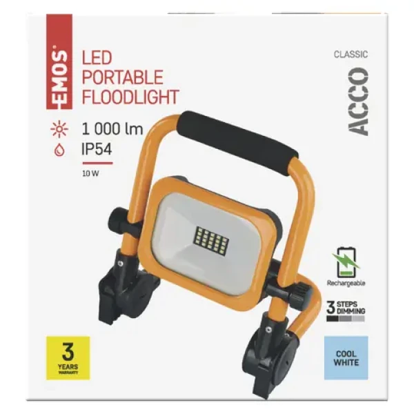 Emos ACCO žltá / LED reflektor / prenosný nabíjací / 10W / 1000lm / IP54 (1531281200)