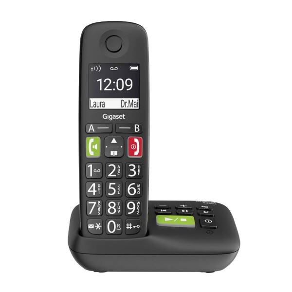 Gigaset E290A DECT/GAP bezdrôtový analógový telefón kompatibilný s naslúchadlami, záznamník, handsfree, detský telefón čierna; S30852-H2921-B101