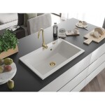 MEXEN/S MEXEN/S - Elix granitový drez 1-miska 800 x 500 mm, biela, sifón zlatá 6527801005-20-G