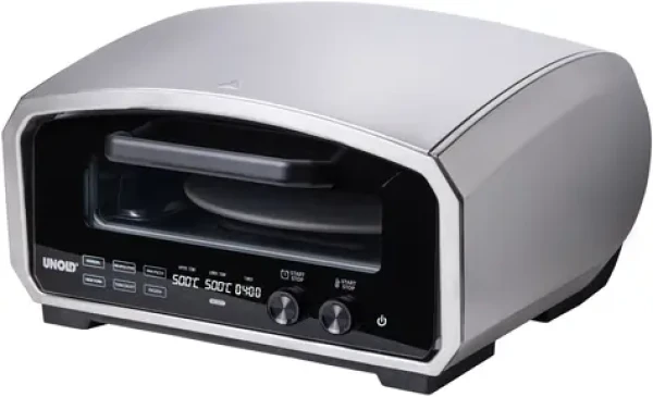 Unold Enzo 68916 strieborná / Elektrická pec na pizzu / 2100 W / kameň 33 × 33 cm / teplota do 500 ° C / nerez (68916)