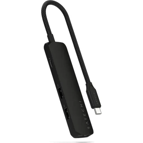 Satechi 4in1 USB-C Slim Multiport čierna / adaptér / USB-C / HDMI / 2x USB-A / PD 100 W (ST-P4SK)