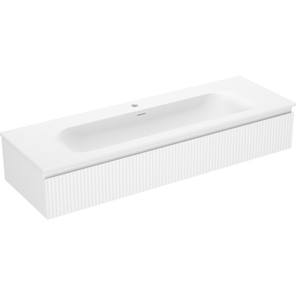 MEXEN/S - Rivel kúpeľňová skrinka 140 cm s umývadlom Vela, 1 šuplík, reliéf, biela mat 91A20-14023-1-BF01-W23M01