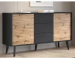 Široká komoda so zásuvkami Willow, čierna/dub artisan%