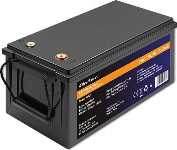 Qoltec akumulátor LIFEPO4 LITOWO-ŻELAZOWO-FOSFORANOWY | 12.8V | 200AH | 2560WH | BMS