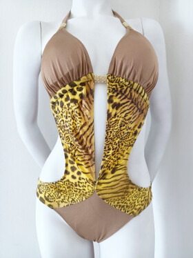 Dámske plavky monokiny SF18047E - Koucla L hnědá/žlutá