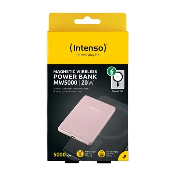 INTENSO MW5000 ružová / Powerbanka / bezdrôtová / MagSafe / 5000 mAh / USB-C PD 20W (7344023)