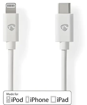 Nedis Lightning kábel 2 m biela / Dátový kábel / USB-C (M) - Lightning 8-pin (M) / USB 2.0 / 480 Mbps (CCGL39650WT20)